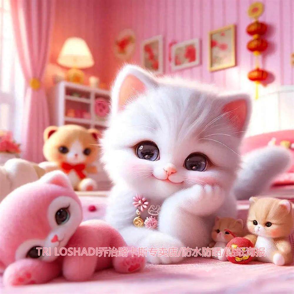 超萌小猫贴画卧室床头墙贴儿童房壁画遮丑补洞海报治愈开心门窗贴