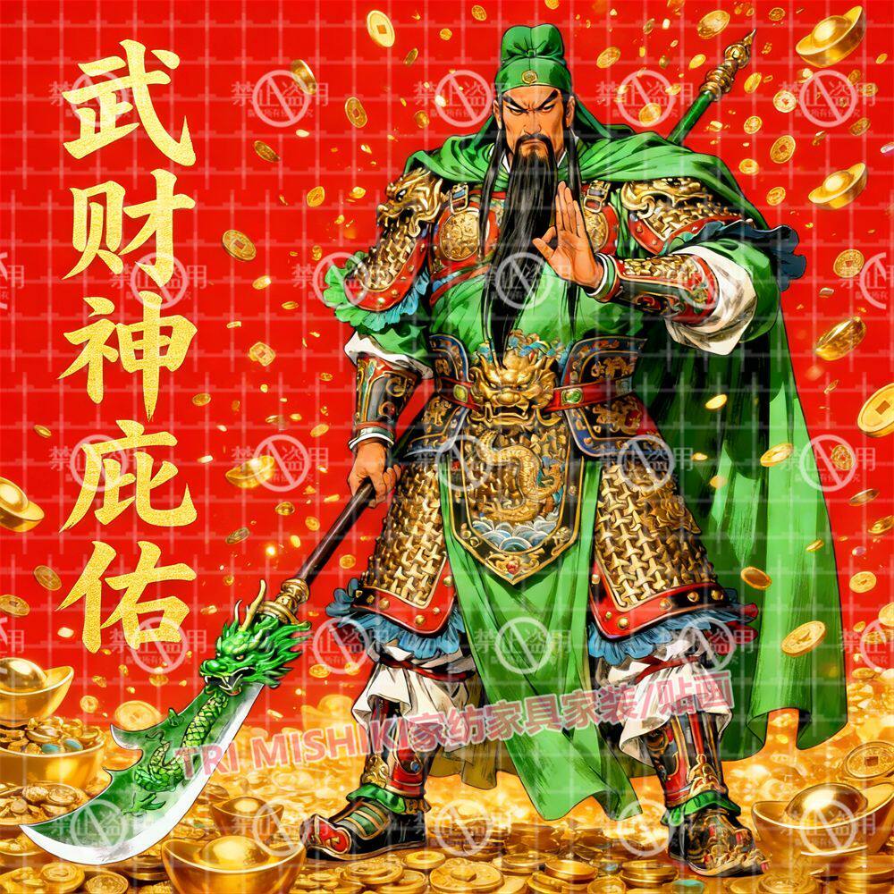 武财神关公显圣贴纸壁画爆款客厅玄关墙上装饰画财源滚滚门神贴画