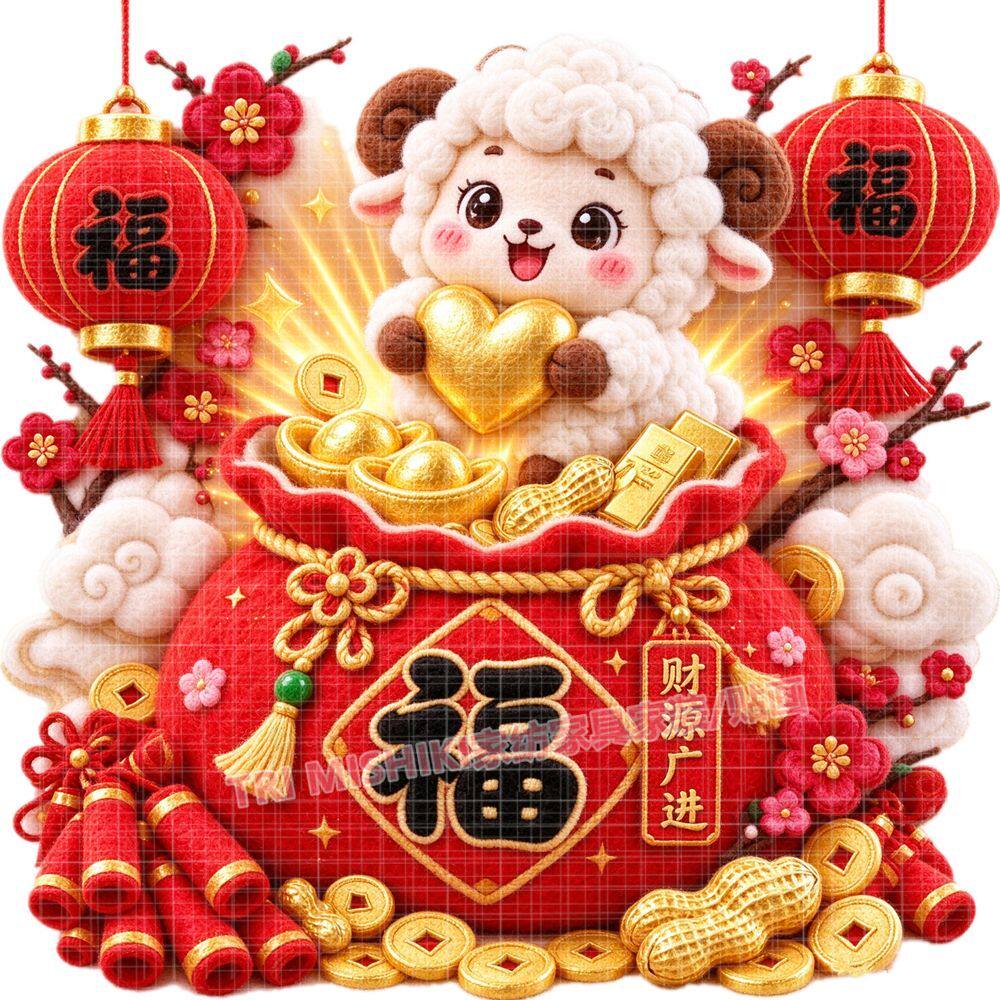 羊年吉祥喜庆福袋贴纸新款卡通背