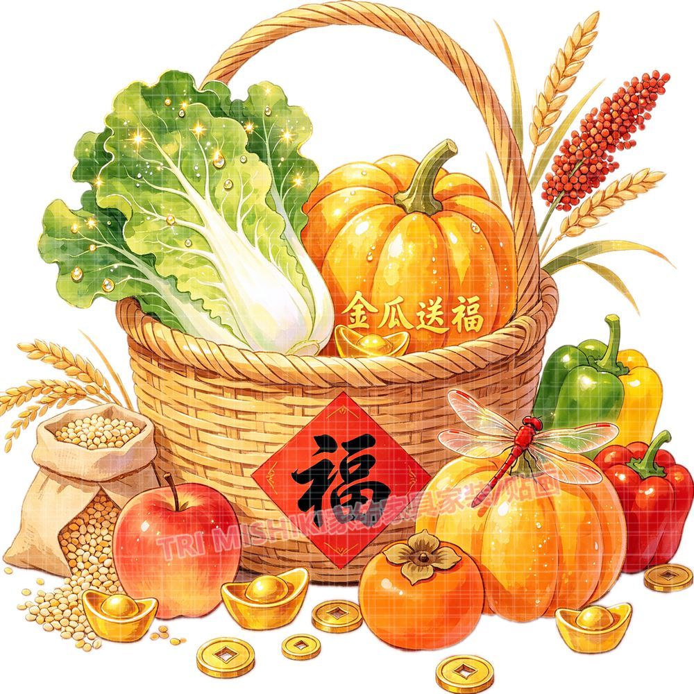 蔬菜篮子贴纸福气临门赐福墙贴