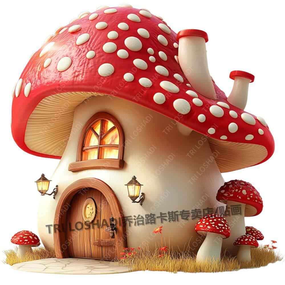 可爱卡通蘑菇屋贴纸卧室壁柜门窗自粘贴画墙贴厨房蔬菜蘑菇贴花