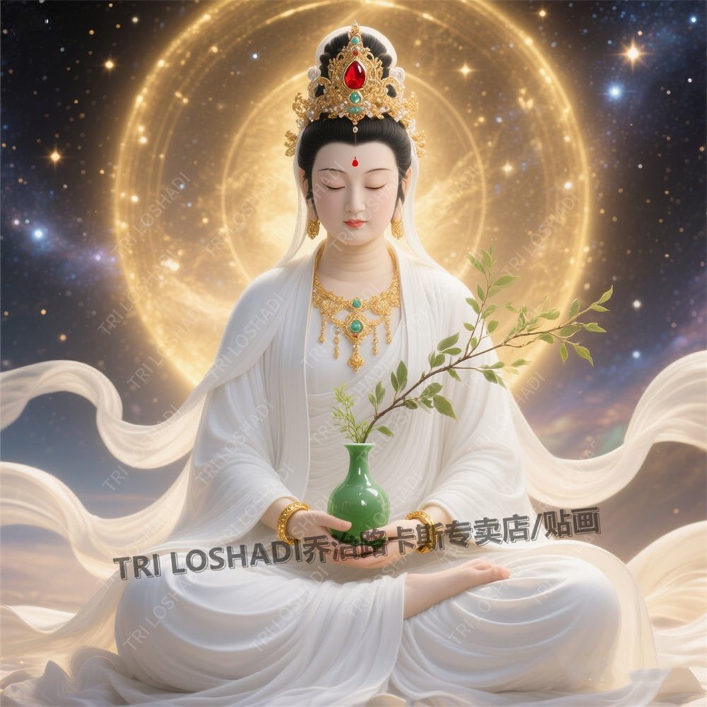 吉祥如意观音菩萨贴纸壁画出租屋爆款自贴墙上装饰画平安开运门贴