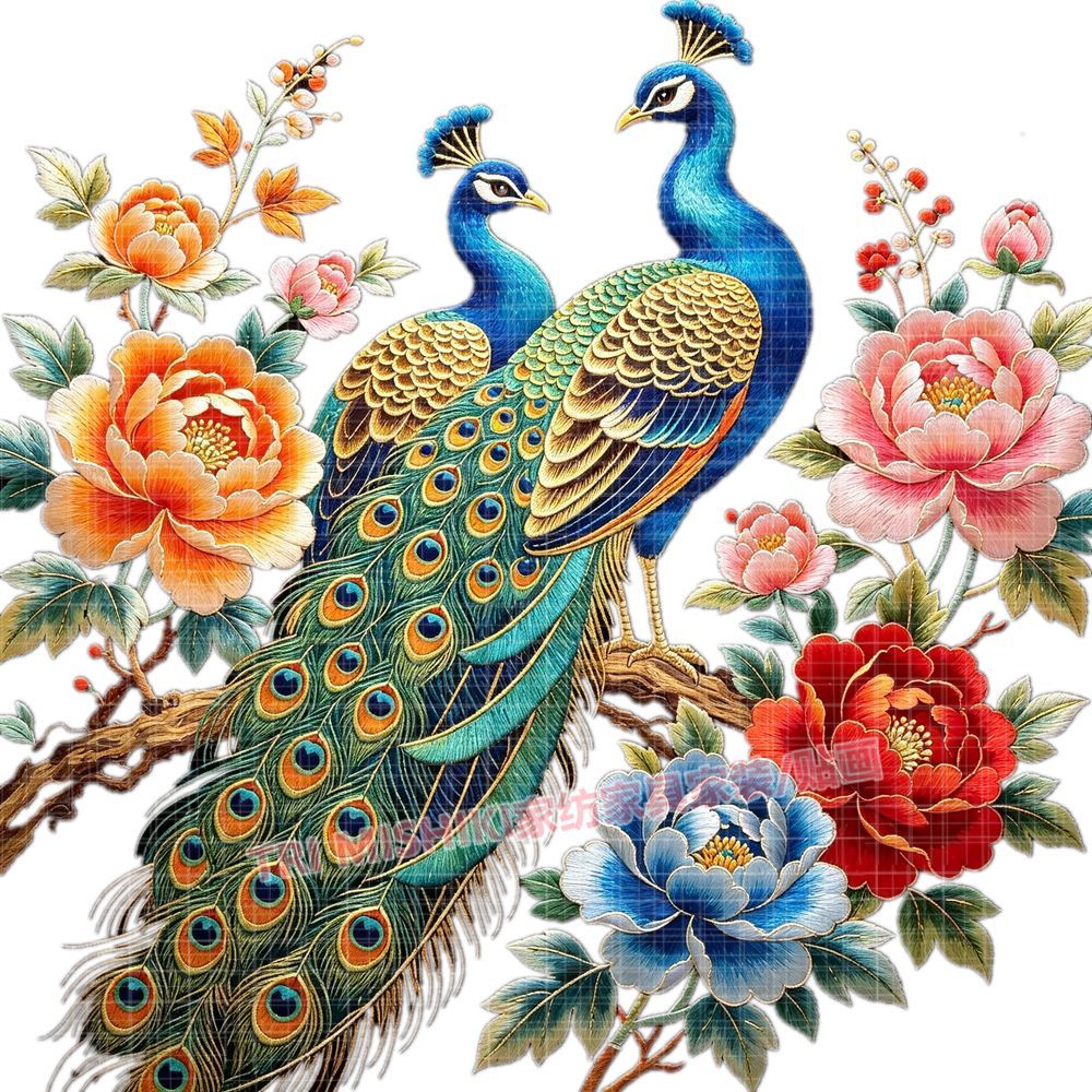 牡丹孔雀贴纸壁画卧室墙贴画防水