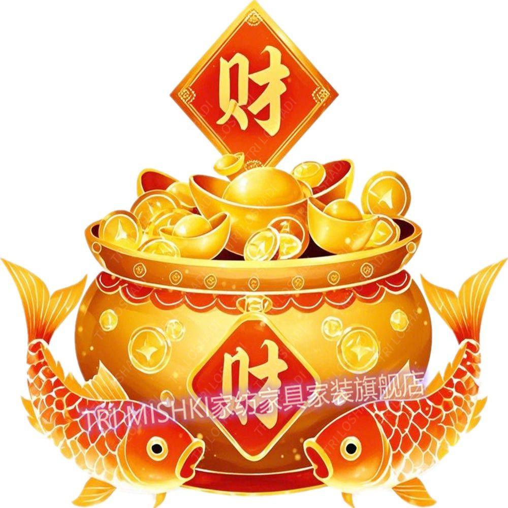 财富聚宝盆贴纸画顺风顺水锦鲤送财门贴客厅玄关招财元宝自粘贴画