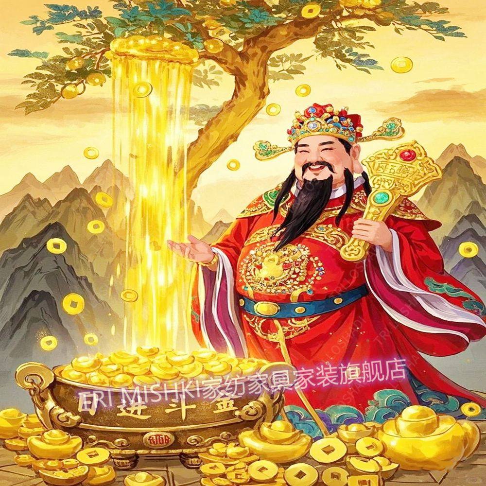 日进斗金财神爷贴纸壁画客厅玄关贴墙装饰画聚宝盆暴富新年门贴