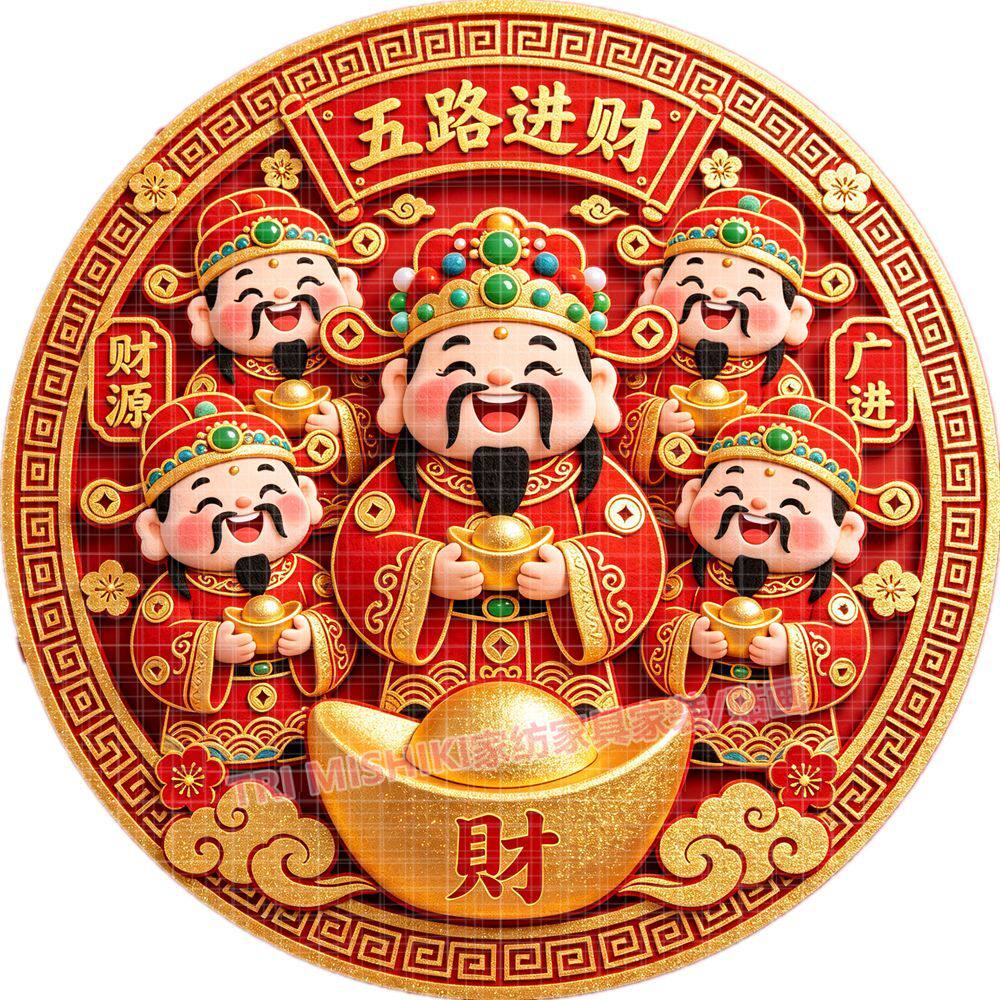 五路进财贴纸新款喜庆笑脸财神爷