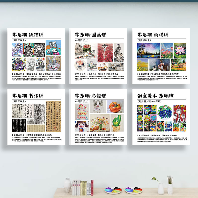 美术课程体系挂画墙面装饰书法培训中心画室艺术走廊过道挂图贴纸图片