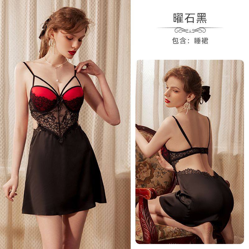 性感睡裙女冰丝聚拢带胸垫镂空设计加大码蕾丝拼接纯欲风睡衣,女士内衣/男士内衣/家居服,睡裙,淘宝优惠券,粉丝福利购,淘宝优惠卷