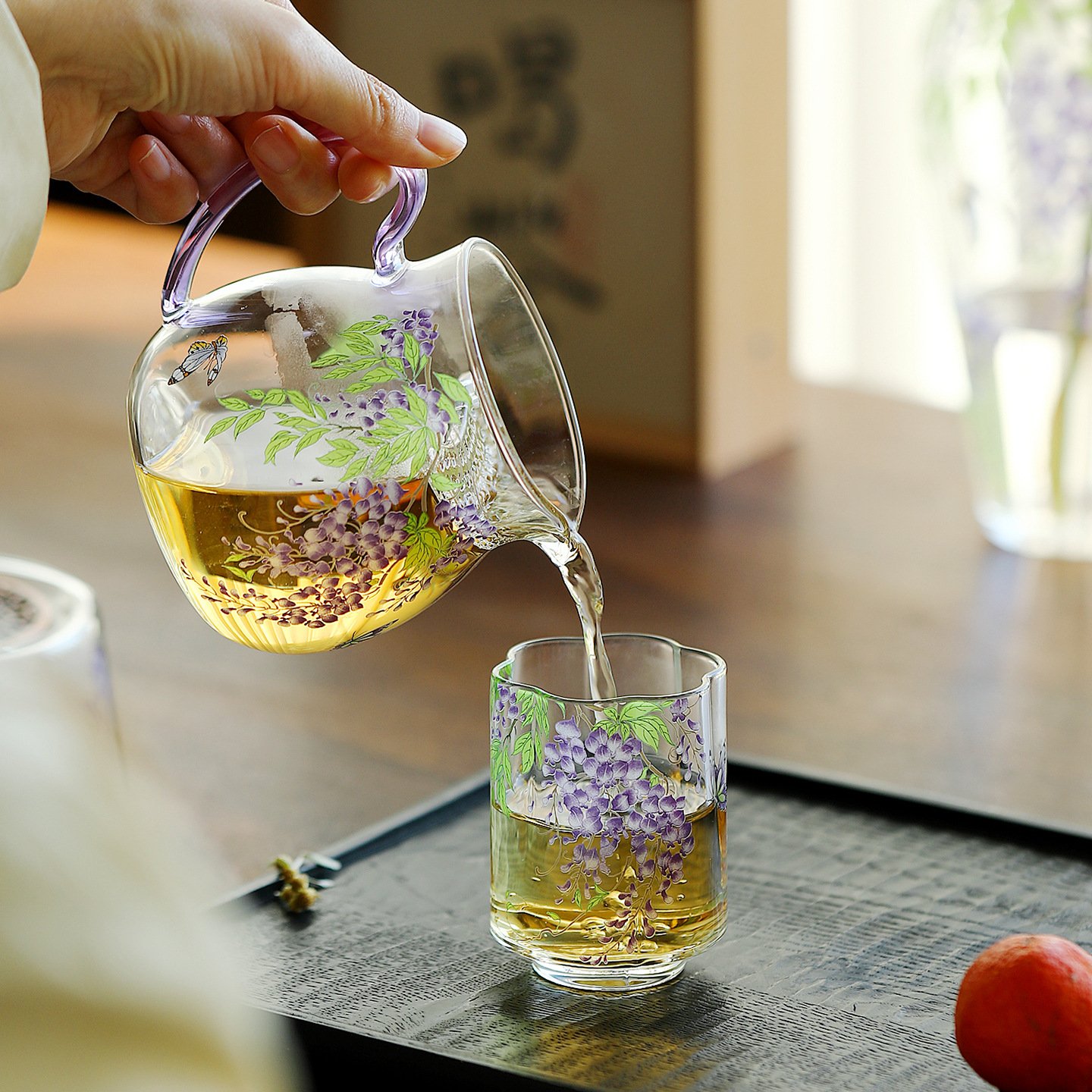 宜室茶话紫藤花玻璃公道杯带手把加厚耐高温分茶器高档茶海公杯图片
