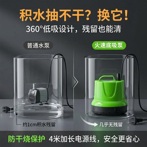 小水泵小型鱼缸抽水泵循环泵底吸泵鱼粪吸便过滤吸水泵家用潜水泵