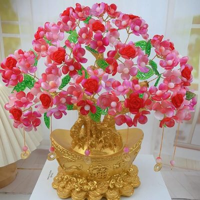 发财树手工制作花开富贵制作摆件串珠编织招财发财树摇钱树DIY