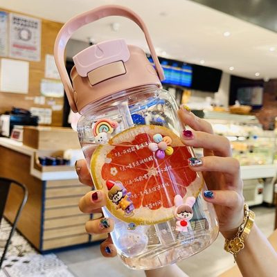 高颜值肚大容量吸管杯网红杯子女生喝水杯大ins风玻璃杯饮夏季双
