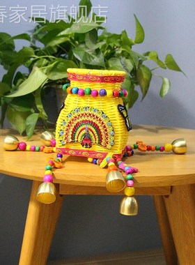 新款珠帘小背54041篓庙会景区热竹编藤编鱼篓儿童背Y篓彩色背兜风