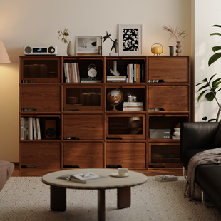 实木收纳箱组合柜中古风落地储物收纳柜多功能分层置物柜展示书架