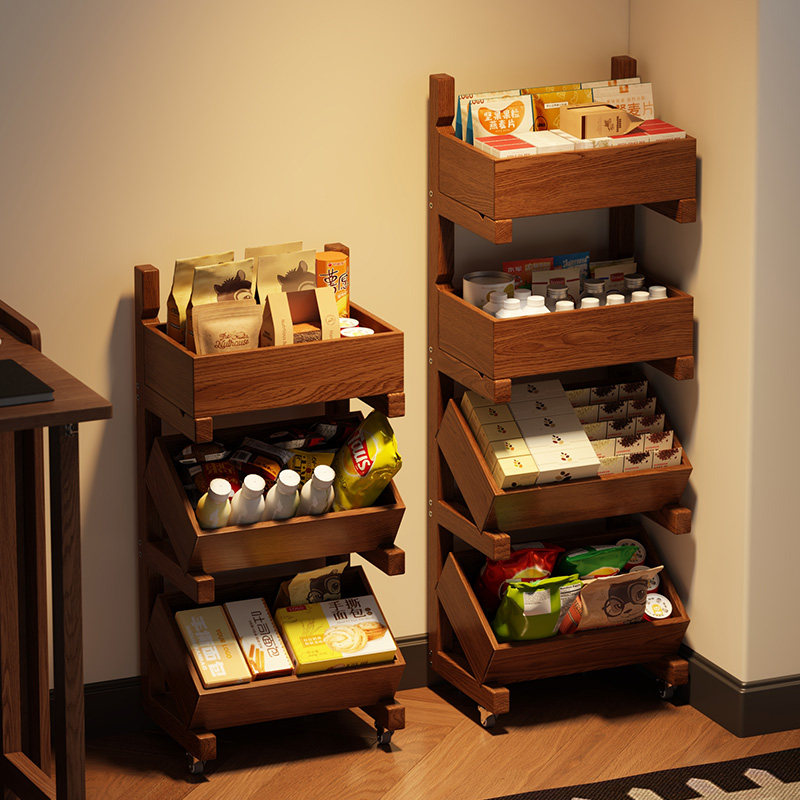 小推车实木零食收纳架置物架