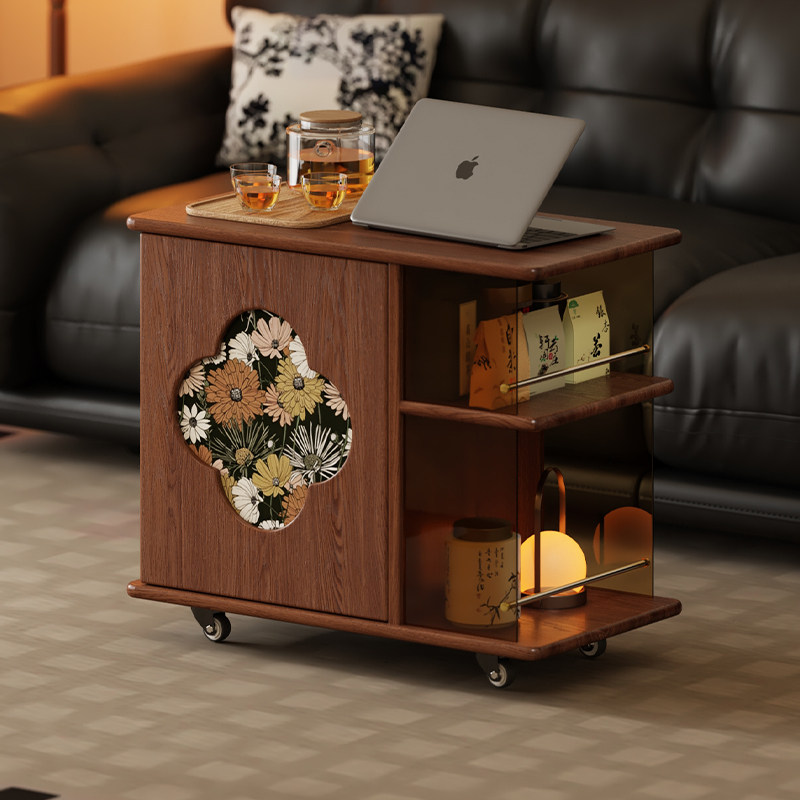 实木可移动边几家用客厅沙发边柜储物小推车多功能餐桌收纳置物架