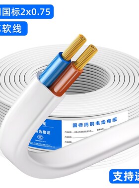 国标纯铜电线f家用软线BVVB白色护套线2芯0.5 1 2.5 4平方双芯硬