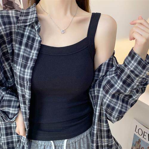 螺纹黑色方领吊带背心女夏季内搭背心吊带