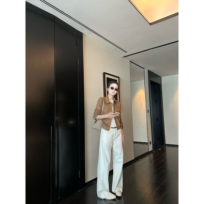 5werkwen侧插片显瘦白牛 好穿老钱慵懒白牛仔裤