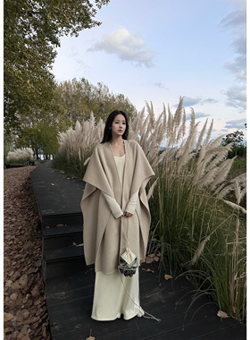 5werkwen La c*lletion极简斗篷 羊毛斗篷秋冬大摆量中长款双面呢