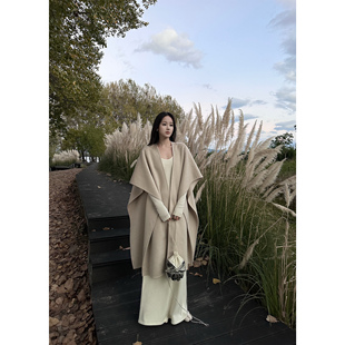 5werkwen La c*lletion极简斗篷 羊毛斗篷秋冬大摆量中长款双面呢