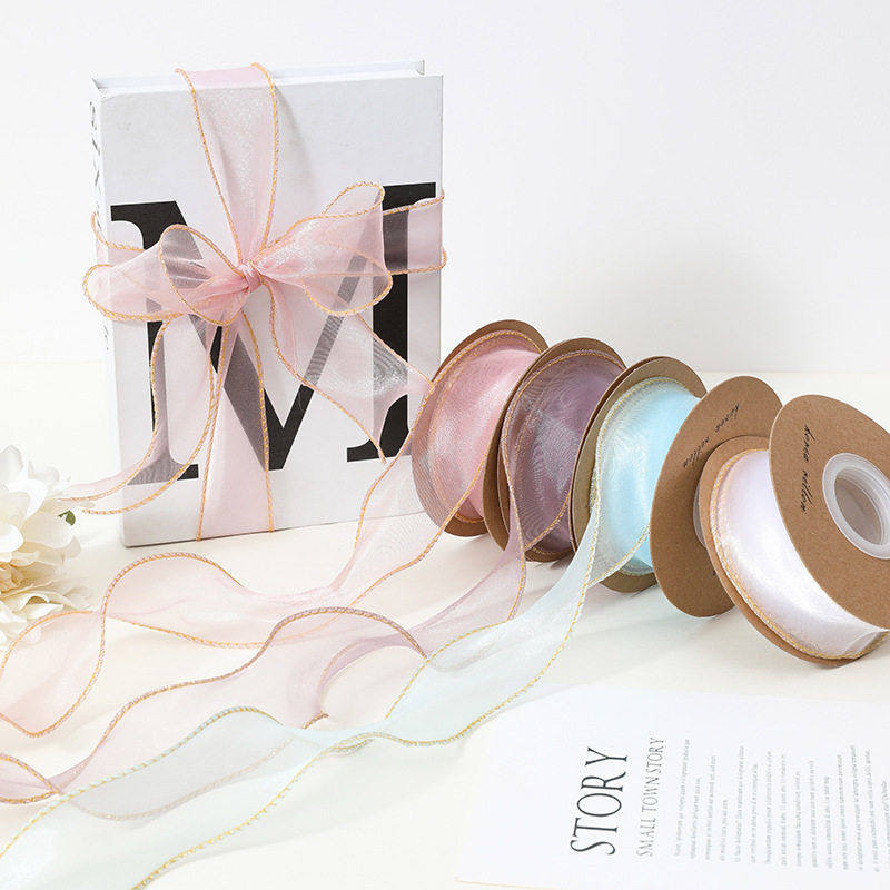 3.8-4CM金边纱带花艺DIY材料包装丝带蝴蝶结鱼尾纱婚庆礼品盒彩带,居家布艺,丝带/绸带/布带,淘宝优惠券,粉丝福利购,淘宝优惠卷