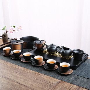 功夫茶家用简约陶瓷黑陶渐变办公会客茶杯茶壶礼盒套装 茶具套装