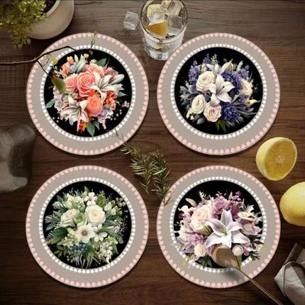 复古花硅藻泥杯茶杯垫圆形杯子防烫隔热垫