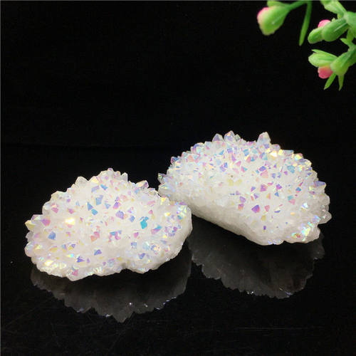 天然白水晶簇电镀七彩虹水晶原石晶簇消磁净化矿石公室摆件