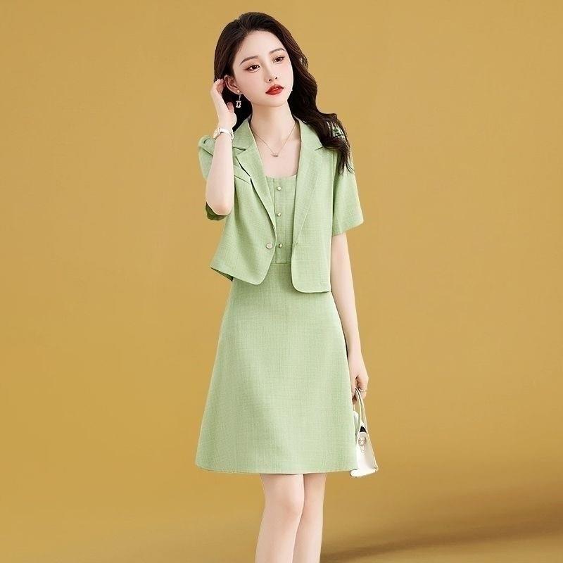 名媛风职业套装裙女2025夏季新款气质高级感西装吊带连衣裙两件套