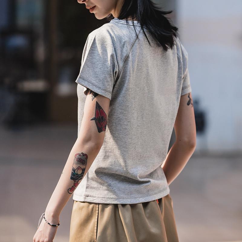 2025新款灰色纯棉基础磨毛内搭短袖修身打底针织T恤女小个子