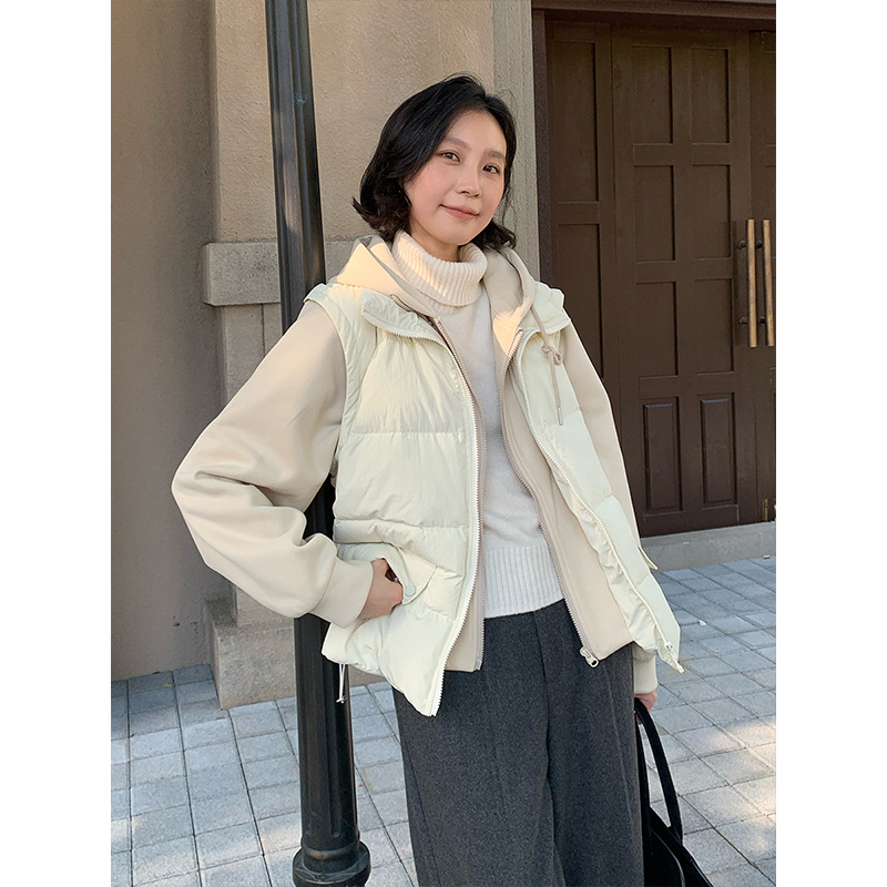 THE MIND假两件连帽加厚羽绒服女2025冬季新款90白鸭绒外套T5757D