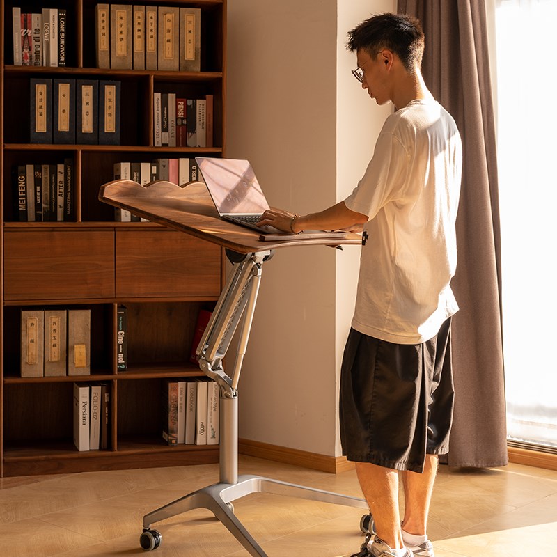 实木升降移动折叠k书桌弧形电脑桌家用写字台小型办公桌笔记本家