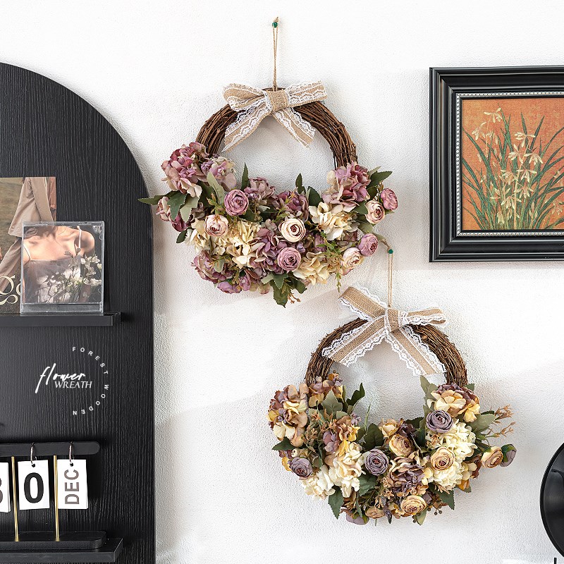 自然风藤编花环墙面装饰仿真花壁挂家居软装假花橱窗创意门挂绢花