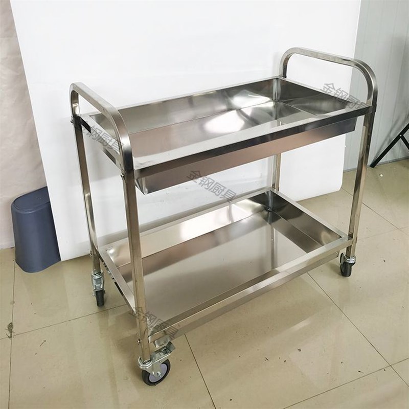 不锈钢收碗车双层手推车二层三层酒水车推饭车食堂商X用摆摊小推