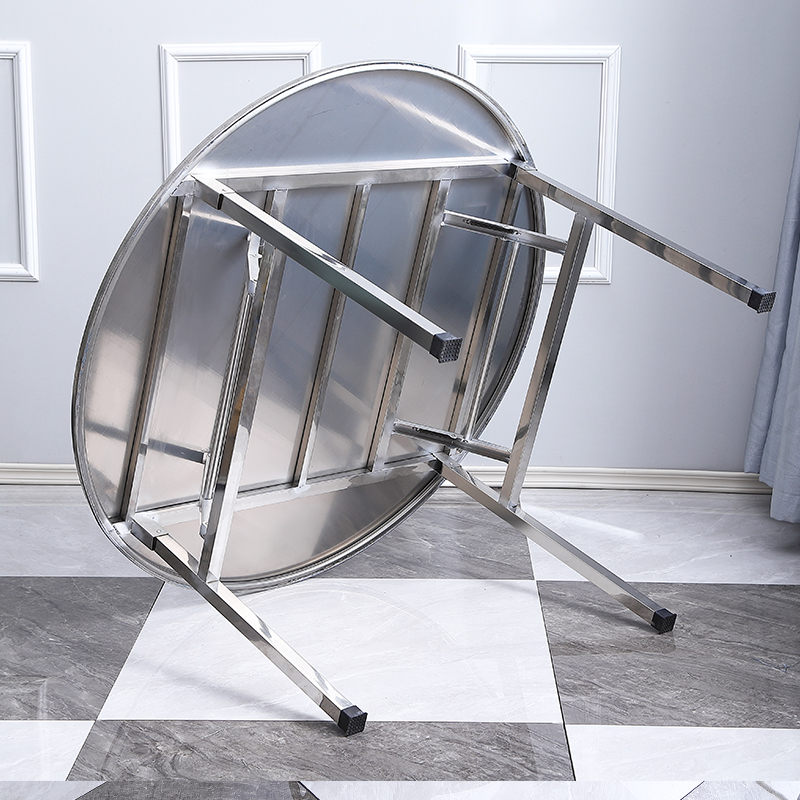 不锈钢折叠桌子大排档圆形饭桌酒店可G折叠带转盘大圆桌夜宵店餐