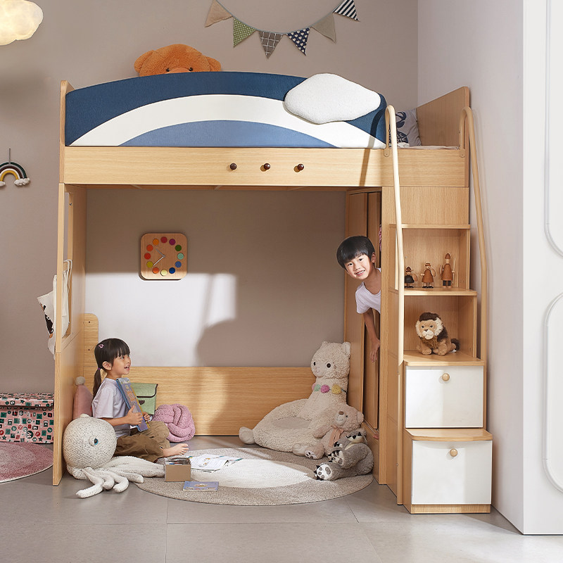 上床下空高架床多功能组合高低子母床交错式上下床带衣柜中高床