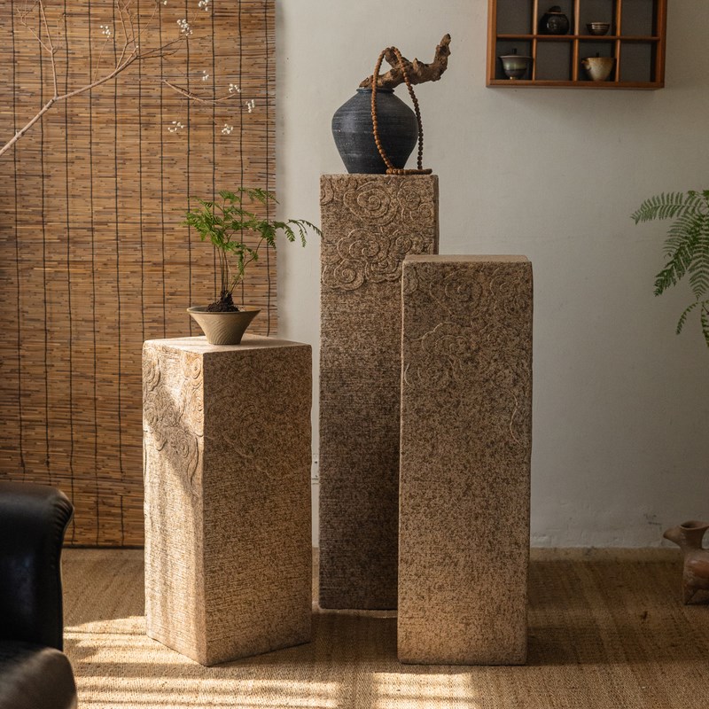 新中式落地彷古石柱客厅t玄关展示柱民宿茶室祥云柱装饰底座摆件