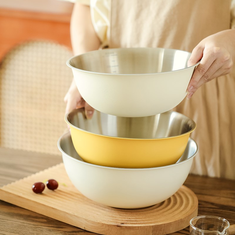 不锈钢沙拉盆料理盆带刻度洗菜沥水淘米篮搅拌P盆拌菜拌馅揉面盆