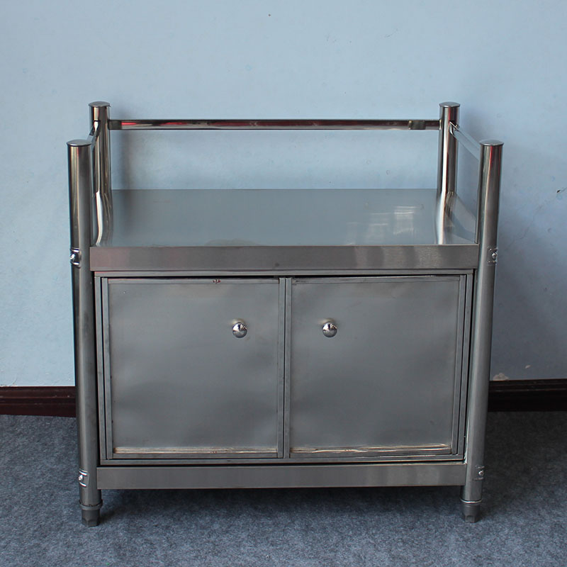 66高不锈钢微波炉置物架带柜门二层家用储物架收纳货X架落地餐边