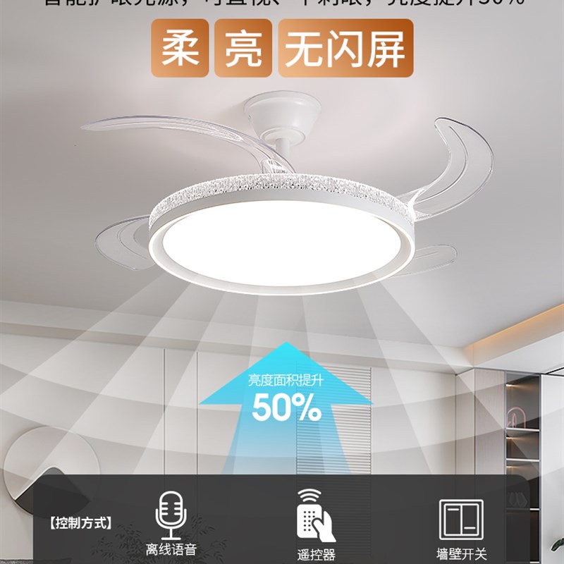 风扇灯2025全新现代极简主义客厅餐厅卧室隐形吊顶风扇灯家用集成