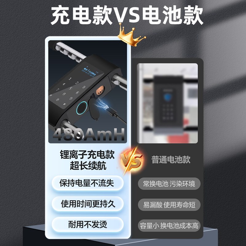 指纹U型锁双开玻璃门室外商铺店铺智K能电子插锁U型密码挂锁