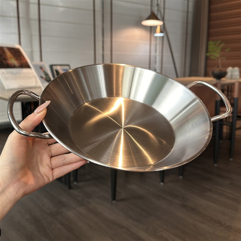 18/10不锈钢双耳海鲜锅煎锅平底锅干锅盘麻辣香锅盘不粘锅2Y0/24c