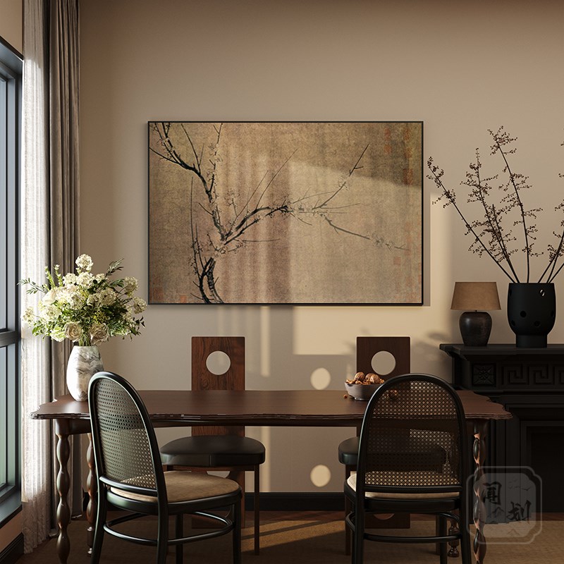 新中式装饰画客厅茶室树s枝花背景墙横版挂画走廊玄关壁画古典挂图片