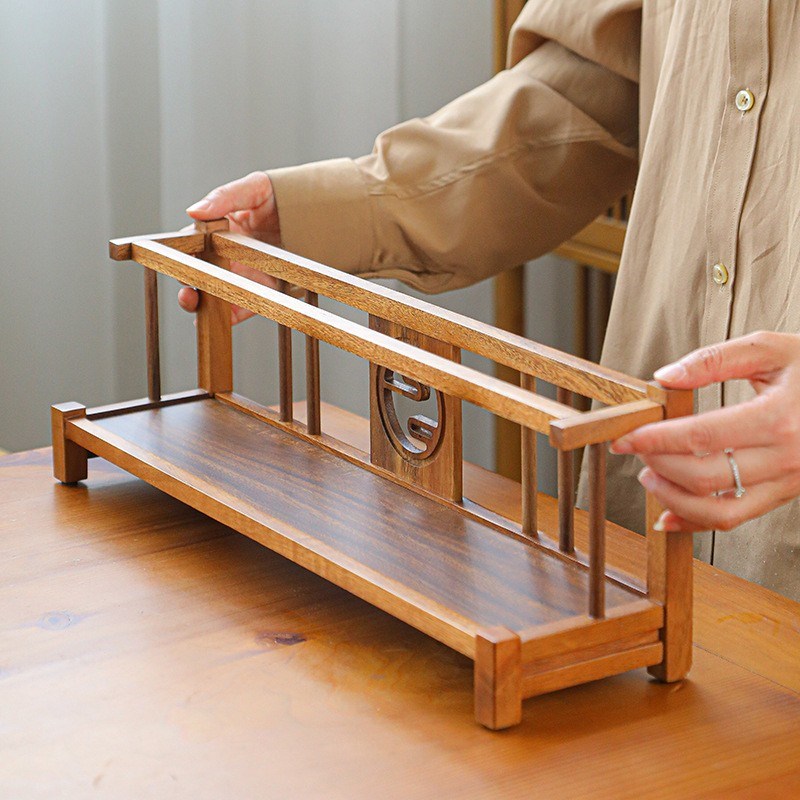 桌面置物架小型中式m博古架木质茶杯收纳紫砂壶品茗茶具二层展示