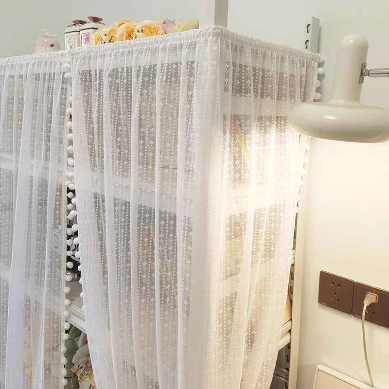 法式球球花边蕾丝褶皱纱帘半防晒书架防灰帘无门书U柜遮挡帘免打