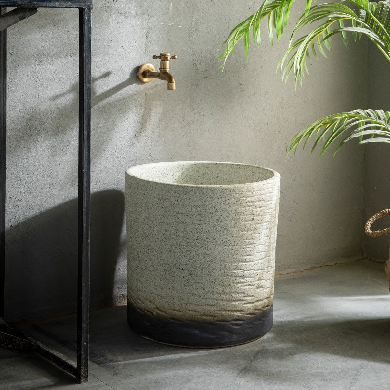 户外庭院石头拖把池家用阳台水池艺术墩布池墙角拖把盆陶瓷拖布池