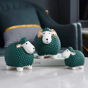 三阳开泰陶瓷动物摆件羊驼创意家居客厅装 饰生肖羊生日乔迁送礼物