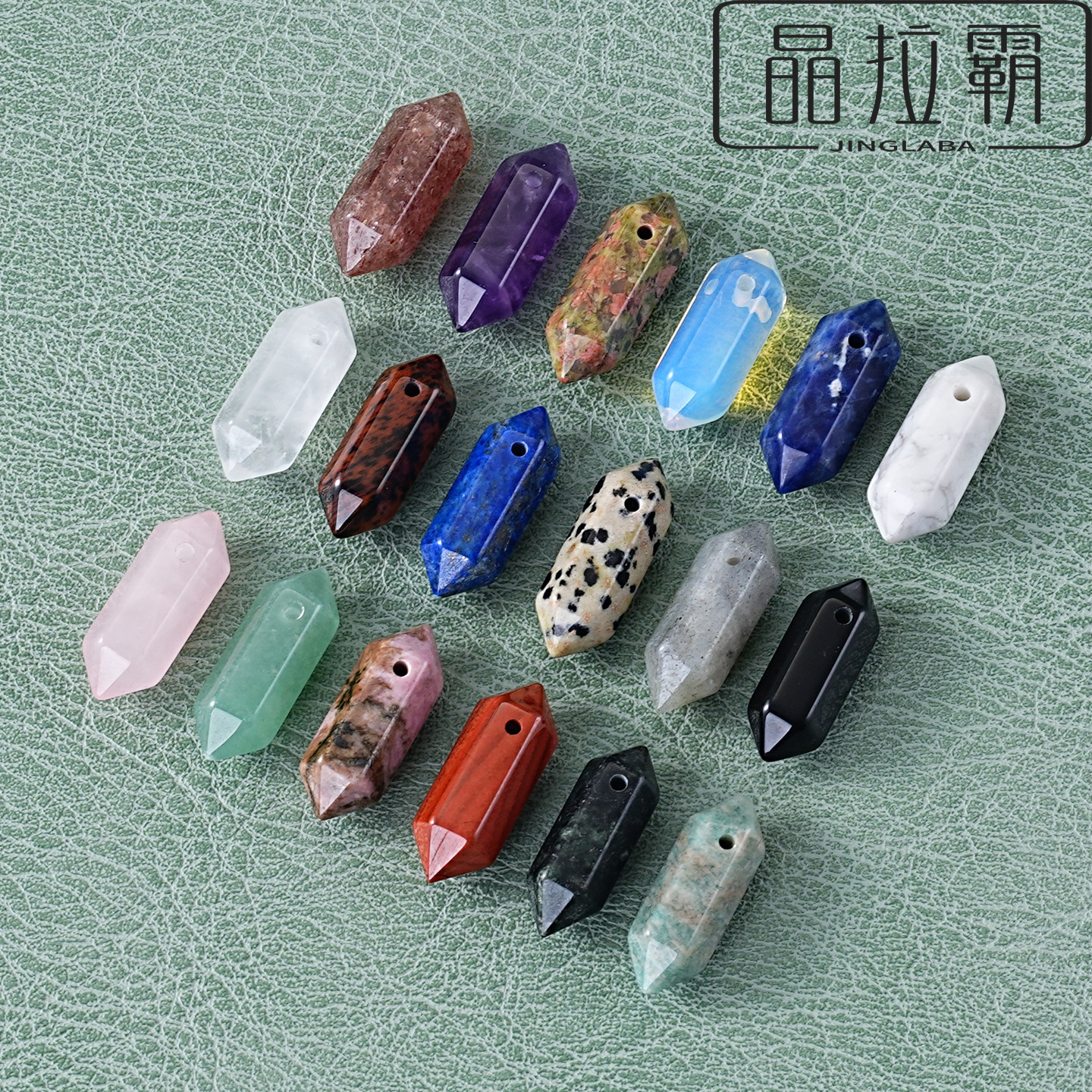 天然水晶散珠子25mm双尖六角柱图片