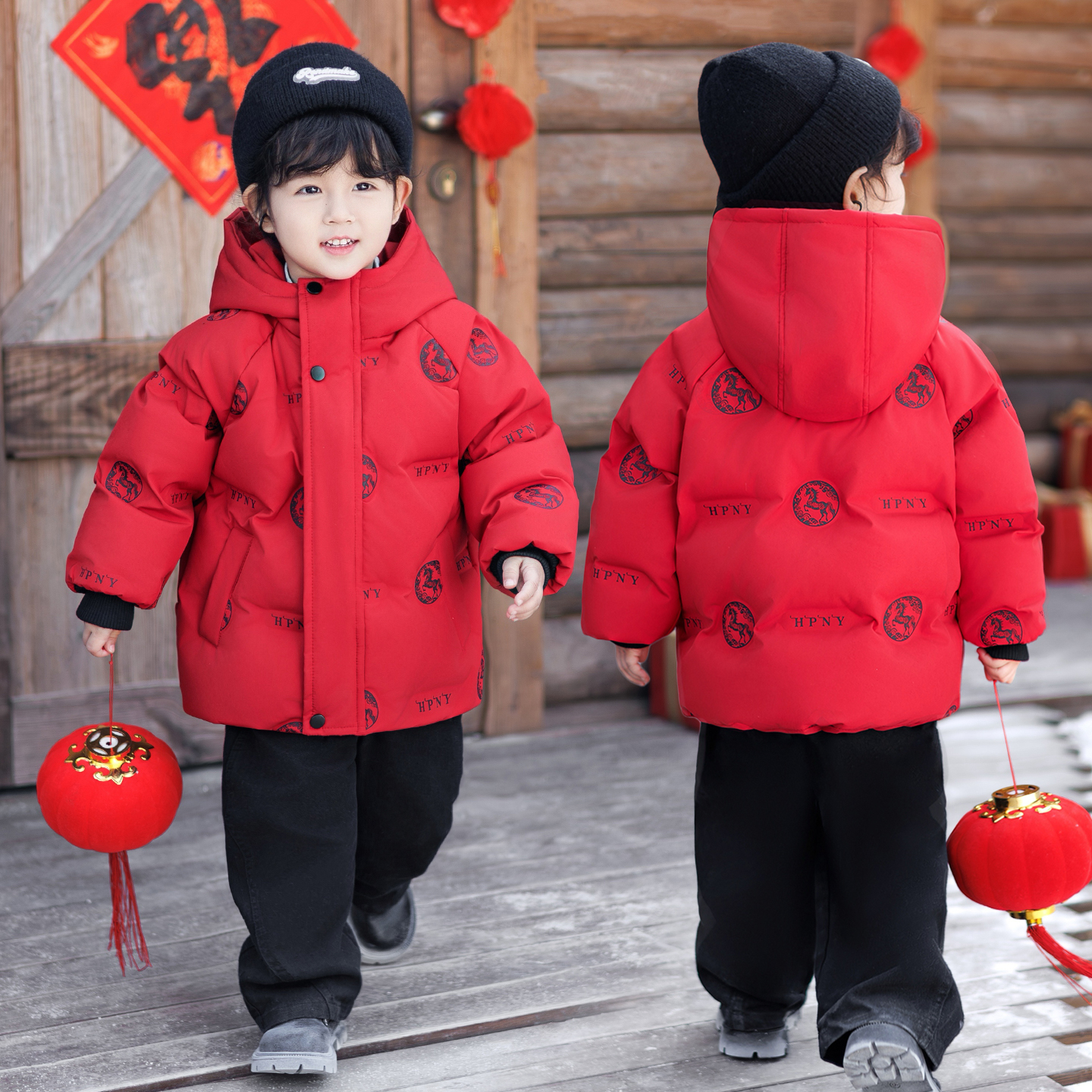 马年男童女童羽绒服2025新款儿童拜年服外套男孩宝宝冬季过年衣服